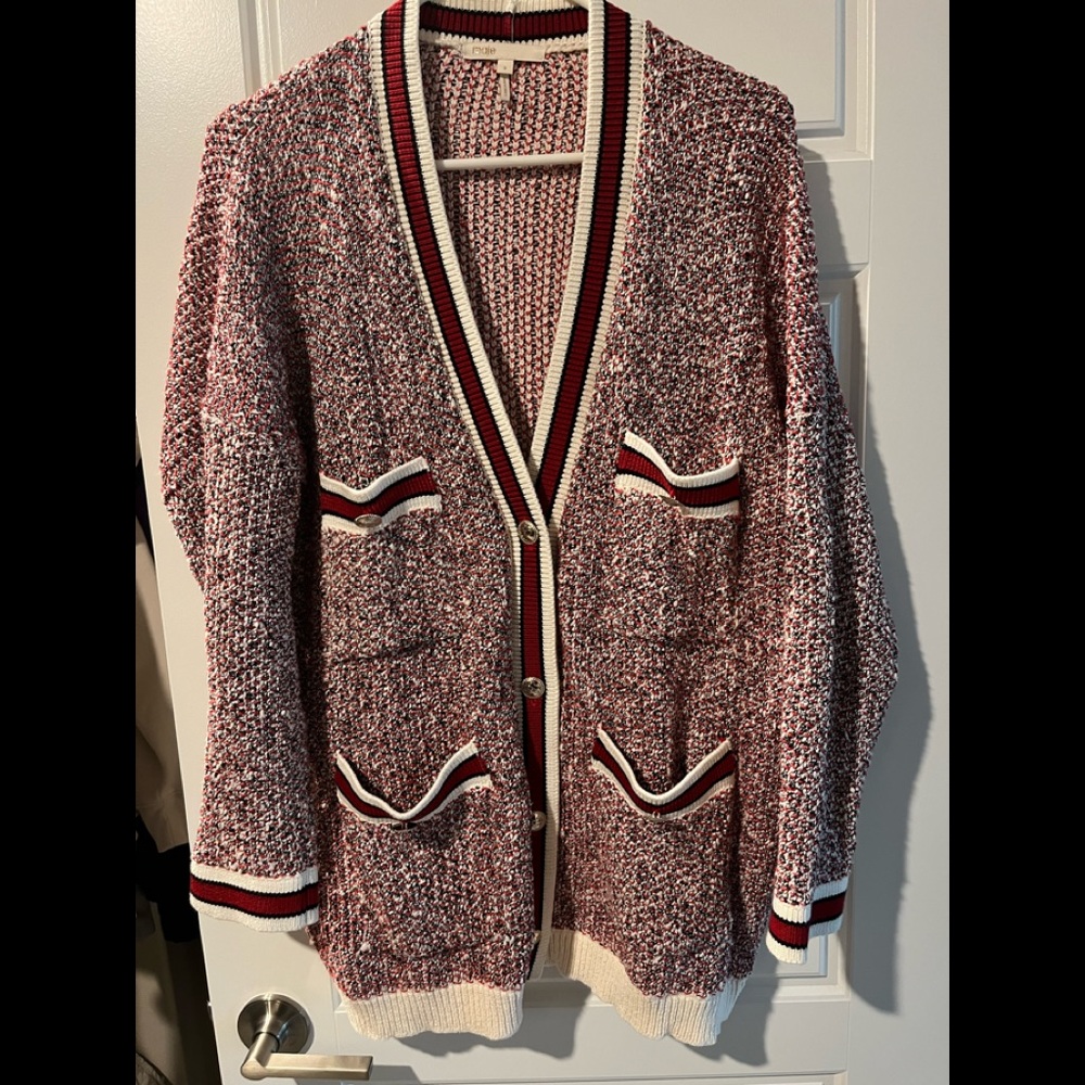 Maje women oversized cardigan in silver buttons and silver thread, size 3